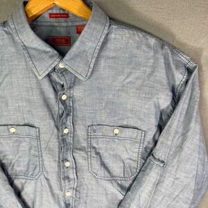 IZOD Luxury Sport Mens XXL Button Up Shirt Vintage‎ Wash Blue Cotton